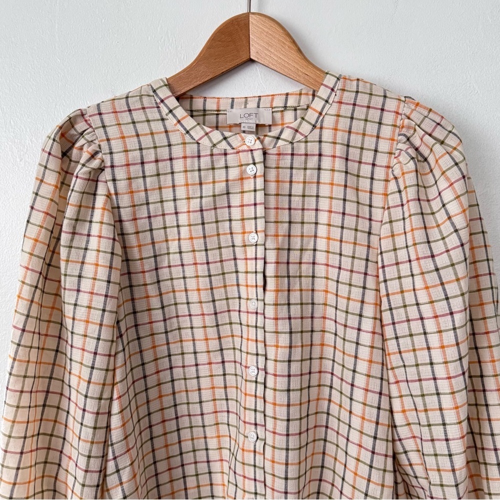 Loft plaid balloon sleeve blouse Size XS - Picture 2 of 7